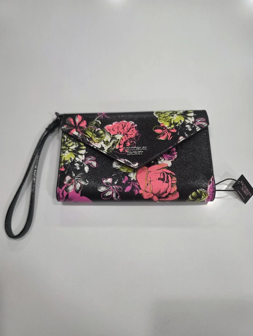 Victoria's Secret Floral Wallet Wristlet Clutch NWT Black Pink - Picture 3 of 10